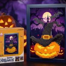 650pcs 3D Photo Frame, Featuring Halloween Pumpkin And Witch Hat; DIY Haunted House Model Kit With Small Bats. A Charming Decoration Suitable For Desk Or Wall, Perfect Halloween Craft Gift For Teens And Adults. - Multicolor - View 3