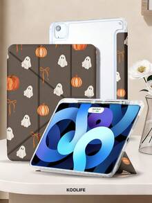 KOOLIFE 1pc Halloween Cute Print Y-Shaped Folding Magnetic Tablet Protective Case, PU Leather Outer Layer With Hard Acrylic Anti-Bend Back Plate, Pen Slot Design, Multi-Angle Folding Stand, Suitable For Office And Daily Use, Compatible With IPad Mini 6/7, Air 3/4/5/6/7/11/13 Inch (M2/M3/2024-2025), Pro 11/12.9 Inch (2020-2024), Protective Case, Protective Shell, With Cover - Dark Grey - View 1