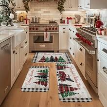 1/2/3pcs Christmas Theme Kitchen Rug, Flannel Kitchen Rug, Soft Comfortable Absorbent Non-Slip Machine Washable With Anti-Slip Backing, Suitable For Multiple Scenes: Entrance, Living Room, Bedroom, Kitchen, Dining Room, Bathroom, Laundry Room, Hallway, Christmas Holiday Home Decor Floor Mat - Multicolor - View 5