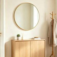 Matte Black/Gold Frame Round Mirror, Stylish Round Vanity Mirror, Suitable For Bathroom/Entryway/Bedroom/Living Room/Dressing Table, Rustic Home Decor, Autumn Soft Furnishings, Beauty Storage, Bathroom Accessories, Back-To-School Essentials - 40cm/15.75inch (Gold) - View 2