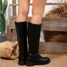 FVPFVP 2024 Autumn/Winter New Versatile Over-The-Knee Boots, Women's Chunky Heel Elastic Slim Fit Flat Riding Boots, Party Boots - Black - View 3