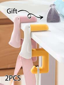 2pcs Duck Shaped Adjustable Desktop Bag Hook, Multi-Functional Portable Storage Hook, Space-Saving Bag Holder For Handbags And Totes, Cute Desk Organizer For Student Study Room, Office Workspace, Dorm, Bedroom, Mother's Day, Kitchen - Multicolor - View 4