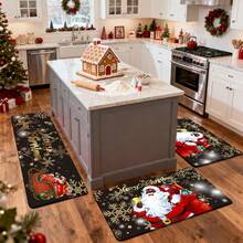1/2/3pcs Christmas Theme Kitchen Rug, Flannel Kitchen Rug Comfortable Soft Absorbent Non-Slip Machine Washable With Non-Slip Backing Suitable For Multiple Scenes Entrance Living Room Bedroom Kitchen Dining Room Bathroom Laundry Room Hallway Home Decor Christmas Holiday Decoration Multi-Functional Mat - Multicolor - View 6