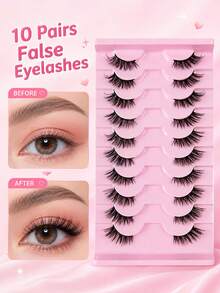 10 Pairs Half Lashes Manga Like Softness, Distinct Roots, Enlarged Eyes, Natural Tassel Sensation, Light And Non Irritating Grafting Eyelashes, Reusable, Portable For Daily Use, Suitable For Various Occasions - View 1