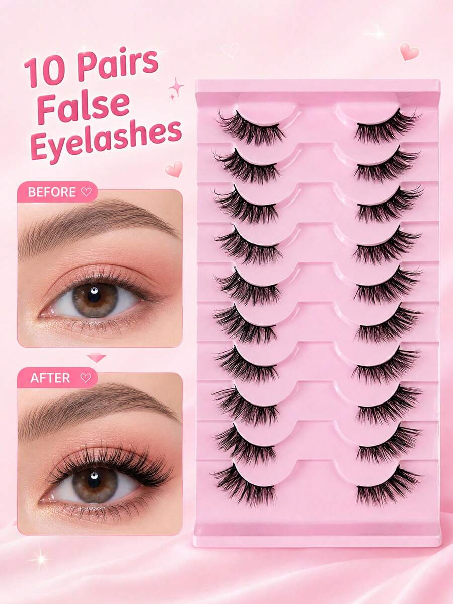 10 Pairs Half Lashes Manga Like Softness, Distinct Roots, Enlarged Eyes, Natural Tassel Sensation, Light And Non Irritating Grafting Eyelashes, Reusable, Portable For Daily Use, Suitable For Various Occasions - View 1