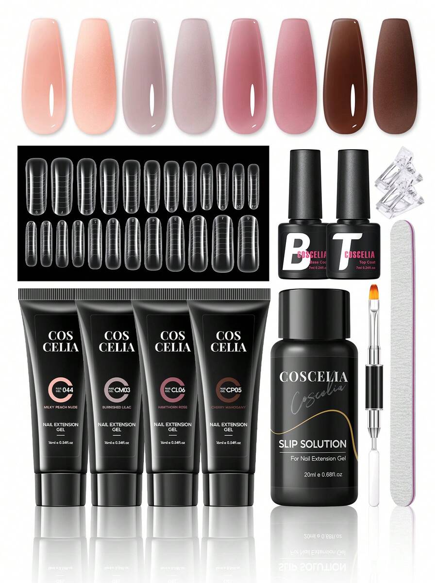 coscelia All-In-One Poly Nail Extension Gel Kit Soak Off Builder Gel Set With Base Top Coat, Nail Extension Kit, DIY Home Manicure For Beginners - Multicolor - View 1