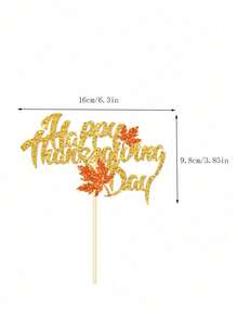 1pc Gold & Orange Glitter Happy Thanksgiving Day Letter Maple Leaf Pattern Cake Topper Decoration For Thanksgiving Party - Multicolor - View 2