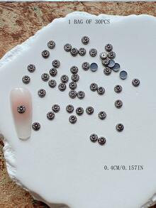 30pcs Nail Art Studs, Spiral Flower Round Square Rectangular Rivet Decorations, Minimalist Versatile All-Match Accessories - Multicolor - View 33