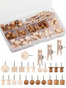 1 Set de Chinchetas de Madera, que incluye Chinchetas Cuadradas, Chinchetas Angulares, Chinchetas Cilíndricas, etc. Para Fijar Fotos, Postales JBNF - Multicolor - Ver 2