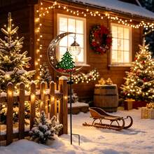 1pc Outdoor Solar Powered Christmas Ground Stake Light, Metal Moon & Christmas Tree Shaped LED Landscape Light, Suitable For Yard Lawn Garden Path Holiday Decoration - Christmas Tree Ground Stake - View 2