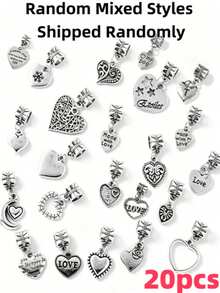 20/30/50pcs Vintage Hollow Heart, Fruit, Tree Of Life, Letter, Angel, Bow, Halloween, Christmas Alloy Pendant Assortment Set, Multiple Style Heart Designs With Connectors, Suitable For DIY Personalized Fashion Bracelets, Necklaces, Keychains And Other Jewelry Accessories - Silver - View 13