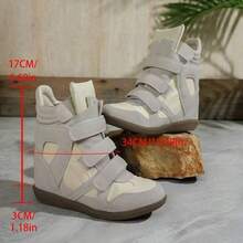 Women's Hidden Wedge High Top Sneakers, Magic Tape Cutout Design Patchwork Color Platform Ankle Boots - Beige - View 6