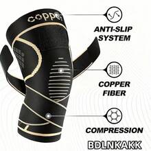 1pc Copper Knee Support, With Straps, Black Compression Sleeve, Unisex, Maintains Stability During Daily Activities - Black - View 5