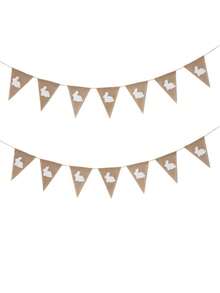 2.9m (7pcs) White Rabbit Triangle Bunting Banner, Rustic Linen Decorative Garland, Suitable For Garden Decor, Indoor Decor Banner, Theme Party, Birthday And Family Gathering Props, Outdoor Party Backdrop, Halloween Decoration - A - View 9