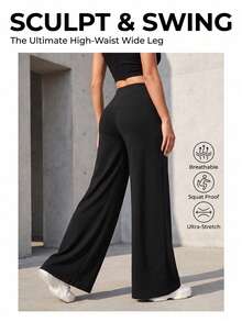 Solid Color High Waist Casual Straight Stretch Pants Black, Work To Weekend - Black - View 4