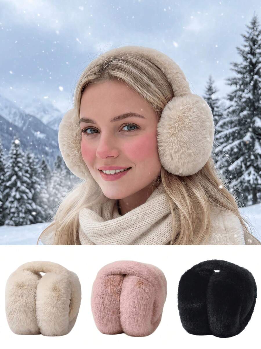 Foldable Fluffy Ear Warmers, Cute Fashionable Plush Earmuffs, Portable Winter Ear Protection For Cold Weather - Multicolor - View 1