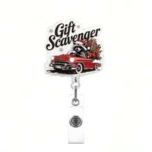 TONAVIETO 1pc Christmas Crazy Fun Raccoon Badge Reel Acrylic Retractable Badge Holder Clip With Swivel Alligator Clip For Nursing Students, Office, And School Staff - Christmas Raccoon - View 8