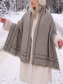 1pc Design Geometric Pattern Jacquard Faux Cashmere Warm Scarf Cold-Proof Neck Warmer Women Autumn Winter Fashion Versatile Air Conditioning Shawl Blanket Suitable For Daily Matching And Decoration Use - Multicolor - View 8