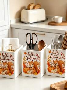 1件裝「HELLO AUTUMN」多功能收納整理盒－餐具架、桌面收納盒（適用於存放餐具、吸管、茶包、筆、遙控器），小巧省空間，適合廚房、辦公室、客廳（下單前請注意尺寸） - 彩色 - 查看 7