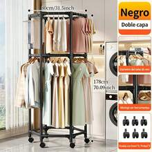 Perchero Organizador de Ropa con Ruedas, 70 x 36 x 175 cm, Doble Espacio para Colgar Prendas, Ideal para Recámara, Vestidor o Entrada, Diseño Moderno y Compacto, Movilidad Fácil para Organizar Camisas, Vestidos, Pantalones, Abrigos y Accesorios, Solución Práctica para Mantener tu Hogar Ordenado para Hogar Mexicano - Negro - Ver 5