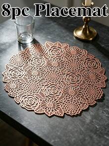 4/120pcs Gold Hollow Flower PVC Placemats, Washable Tabletop Protection Pads, Non-Slip Tableware Mats, Odorless Decorative Mats, Suitable For Restaurants, Cafes, Homestays, Fit For Holidays, Parties, Gatherings, Birthdays, Weddings, Dinners - Multicolor - View 13