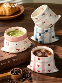 shoxil 1pc 300ml Asymmetrical Bag-Shaped Ceramic Mug, Sweet Printed Underglaze Ceramic Mug, Cute And Lightweight, Suitable For Home Tea Break, Coffee Shop Display And Indoor Daily Decoration - Multicolor - View 3
