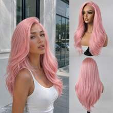 26 Inch Gradient Gold 4x6 Lace Closure Wig, Glueless Pre-Plucked Synthetic Hair, Women's Long Wavy Layered Heat-Resistant Wig, Natural Dark Roots - Multicolor - View 8