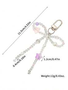 Girls Faux Pearl Bow Keychain, White Ribbon/Silver Heart & Star Rhinestone Charm Key Ring, Sweet Y2K Aesthetic Bag Pendant Accessories For Youth - Multicolor - View 5