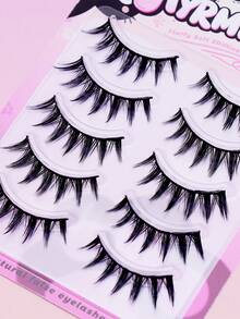 5 Pairs Spiky Strip False Eyelashes, Handmade Pointed 3D Fluffy Faux Mink Full Strip Lashes, Lightweight Comfortable Transparent Invisible Lash Band, Reusable Voluminous Dramatic Full Strip Lashes, Eye-Catching Spiky Full Strip Lashes For Daily Makeup - Black - View 5