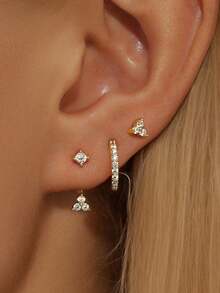 3/6pcs Exquisite Dazzling Stack Earring Sets Earrings Stack Golden Copper Cubic Zirconia Star Moon Gifts For Women - Earring Set - View 2
