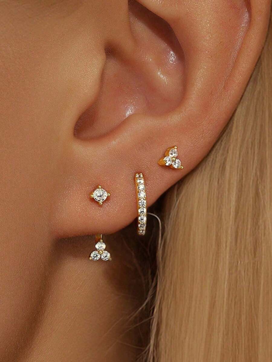 3/6pcs Exquisite Dazzling Stack Earring Sets Earrings Stack Golden Copper Cubic Zirconia Star Moon Gifts For Women