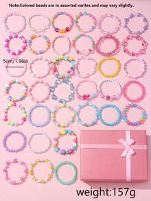36Pcs Kids Colorful Beaded Bracelet Gift Set, Random Color, Holiday Party Accessories, Birthday Gift For Girls - Multicolor - View 11