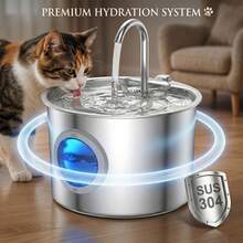 Stainless Steel Cat Water Fountain/Water Dispenser Replacement Filter Cartridge Available For Separate Purchase, 2.2L/74.4oz, Equipped With Silent USB Water Pump, Large Window Design, 304 Stainless Steel Material, Anti-Black Chin Design, Effectively Filters Floating Hair And Food Residue, Easy To Clean And Maintain. - 2.2L - View 10