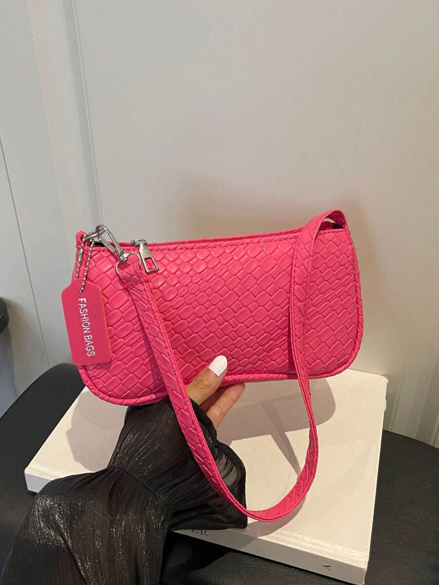 New Fashion Versatile Textured Shoulder Bag Underarm Women's Bag - Hot Pink - View 1