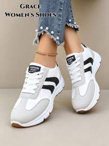 2026 New Women's Sports Shoes, Lightweight All-Season, Multi-Functional Athletic Style, Women's Lace-Up White Colorblock Shoes - Black - View 3