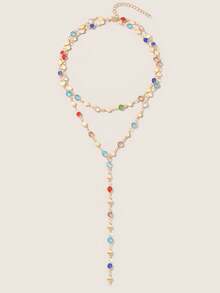 Valisandre 1pc Fashionable Colorful Tassel Necklace, Unique Y-Shaped Necklace Suitable For Parties, Vacations, Gifts, Daily Wear - Gold - View 4
