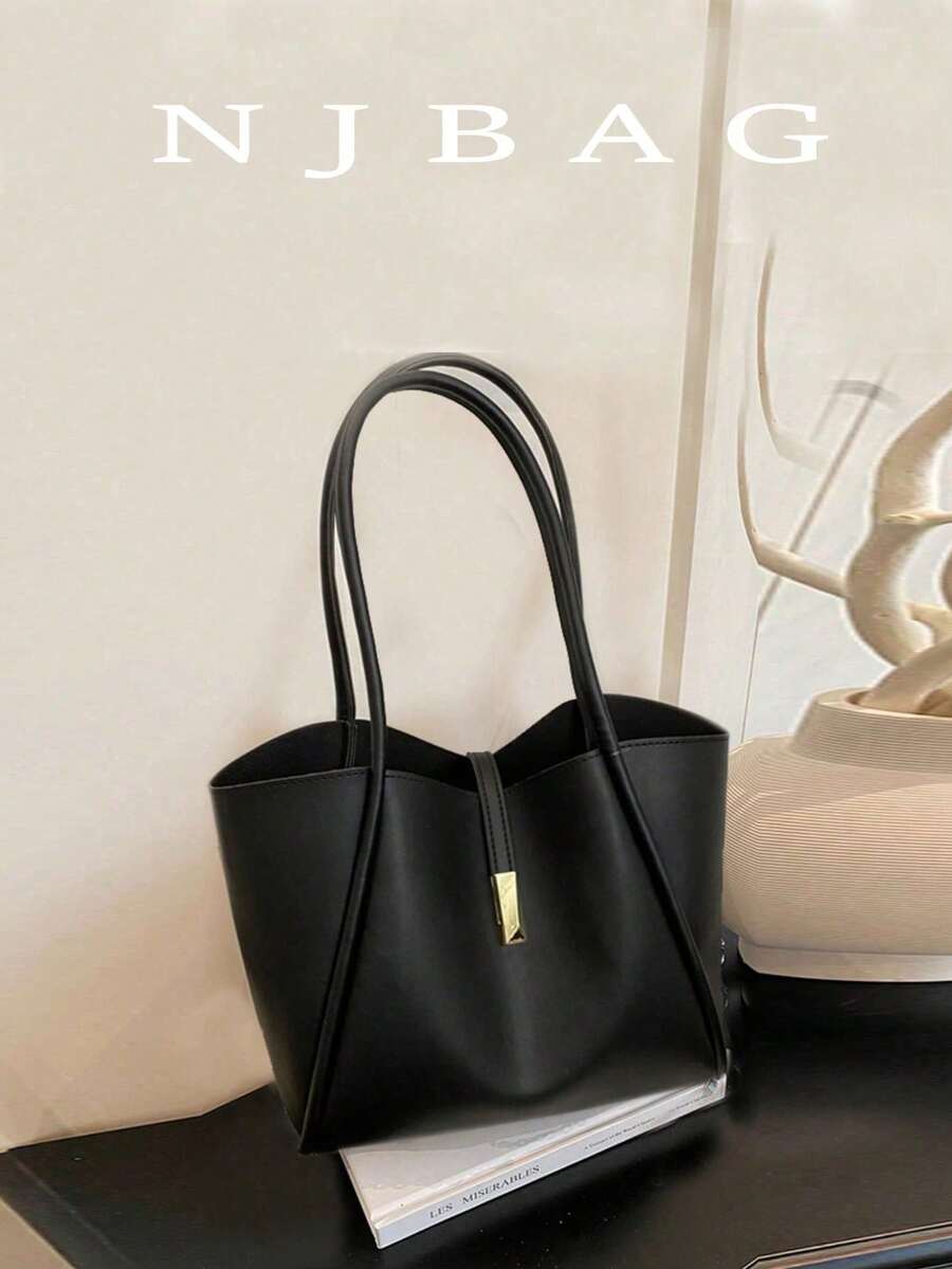 New Luxury Solid Color Versatile Women's Shoulder Handbag, Commute Office - Black - View 1