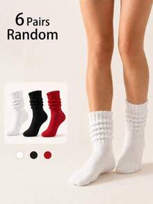 3/6 Pairs Women's Slouch Crew Socks, Soft Ribbed Stacked Scrunch Cuffs - Multicolor - View 11