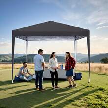 Pavillon Carport Pop-Up Faltbarer Pavillon, Sonnenschutz Event-Pavillon mit Seitenteilen Gartenpavillon für Terrasse Camping Festival Pagode Zelt aus Metallrahmen 3 x 3 m, Beige - Dunkelgrau aufrüsten 3.2m - Übersicht 2