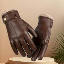 Men's Winter Thermal Touchscreen Gloves, Soft Full‑Finger Lamb Leather With Adjustable Wristband, Brown Cold Weather Gloves, Durable Stylish Leather G - Black - View 6