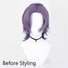 Purple Short Straight Synthetic Men Middle Part Wigs Anime Game Cosplay Fluffy Wig Heat Resistant For Daily Party, Halloween - Purple - View 2