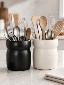 1pc Waisted Kitchen Utensil Holder, Minimalist Gourd Shaped Speckled Utensil Crock, Black Beige Cooking Tool Organizer For Kitchen Countertop Dining Table Home Decor - Multicolor - View 5