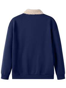 Fashionable Autumn Women's Regular Fit Hoodie, Warm Pullover, Loose Fit, Long Sleeve - Navy Blue - View 9