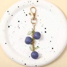 Creative Retro Simulation Fruit Blueberry Keychain, Green Leaf Metal Chain Pendant, Bag Decoration, Small Gift - Multicolor - View 9