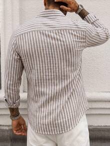 Kemeja Lengan Panjang Kasual Serbaguna untuk Pria dengan Motif Garis-Garis, Cocok untuk Penggunaan Sehari-hari - MultiWarna - View 2