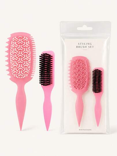 Multi-Color Curly Hair Brush Set, Vented Detangling Styling Brush With Side Comb Teeth And Smoothing Brush For Curl Shaping, Sectioning, Wet And Dry Hair, Home And Travel Use