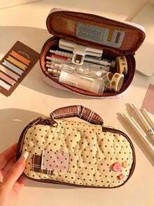 Large Capacity Pencil Case With Snap Button Decoration And Zipper Closure, Easy To Carry. Internal Compartments For Convenient Stationery Storage. Suitable For School And Office Use, Ideal Gift For Christmas And Valentine's Day - A - View 10