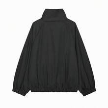 鮮紅色高領拉鍊上衣，女款休閒風長袖輕便夾克 - 黑色 - 查看 4
