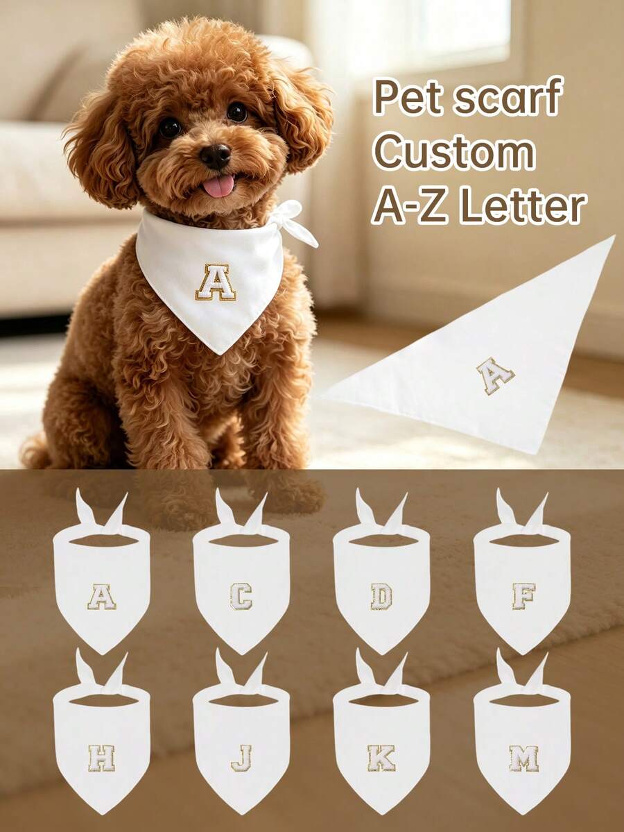 1pc Personalized White Pet Scarf Featuring Letter Designs-A Great Gift And Pet Accessory. Choose A Backpack Customized With Your Furry Friend's Initial; It Is Perfect For Hiking, Camping, Traveling, And Park Walks With Small To Medium-Sized Pets. - White - View 1