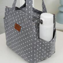 DLIU 1pc New Handbag Lunch Bag Bento Box Storage Bag Commuter Tote Suitable For Work Meals Outdoor Picnic Daily Use Thickened Fabric Material Main Compartment Semi-Closed Zipper Two Side Pockets Inner Lining - Grey - View 7